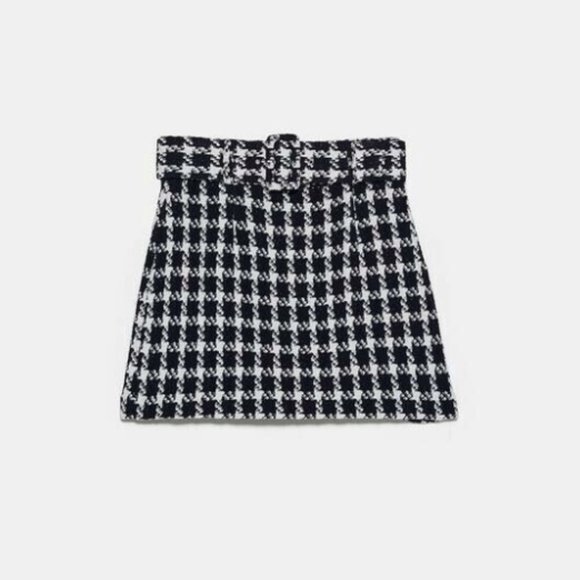 Zara Houndstooth Textured Mini Belted A-Line Skirt - Picture 15 of 15
